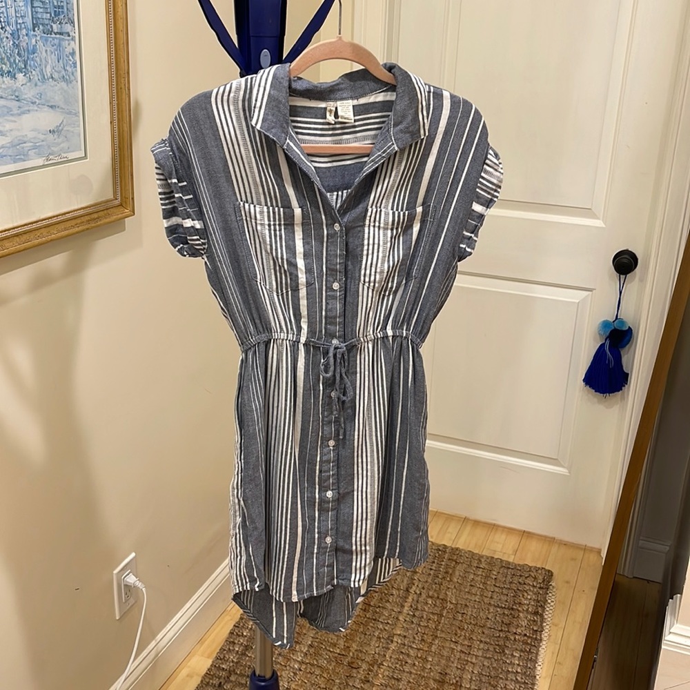 Blue and white striped dress
